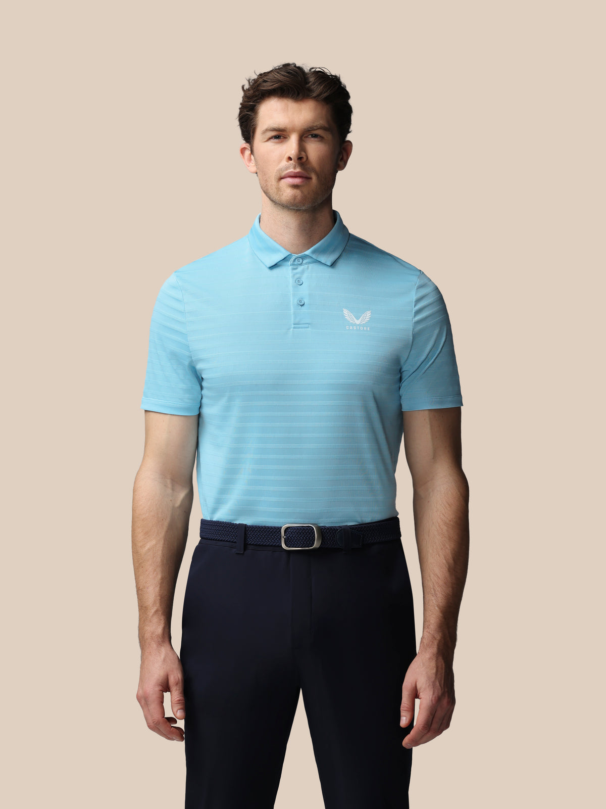 Polo de golf de piqué a rayas de manga corta de hombre – Azul - Azul