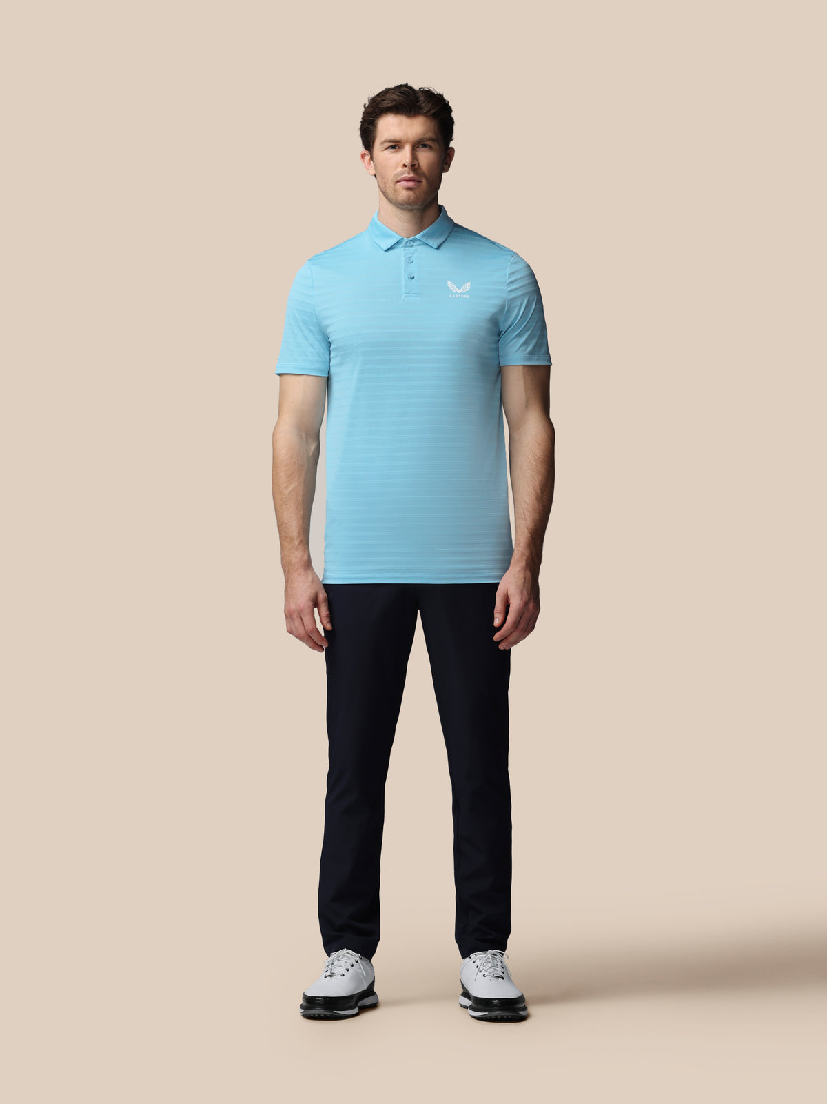 Polo de golf de piqué a rayas de manga corta de hombre – Azul - Azul