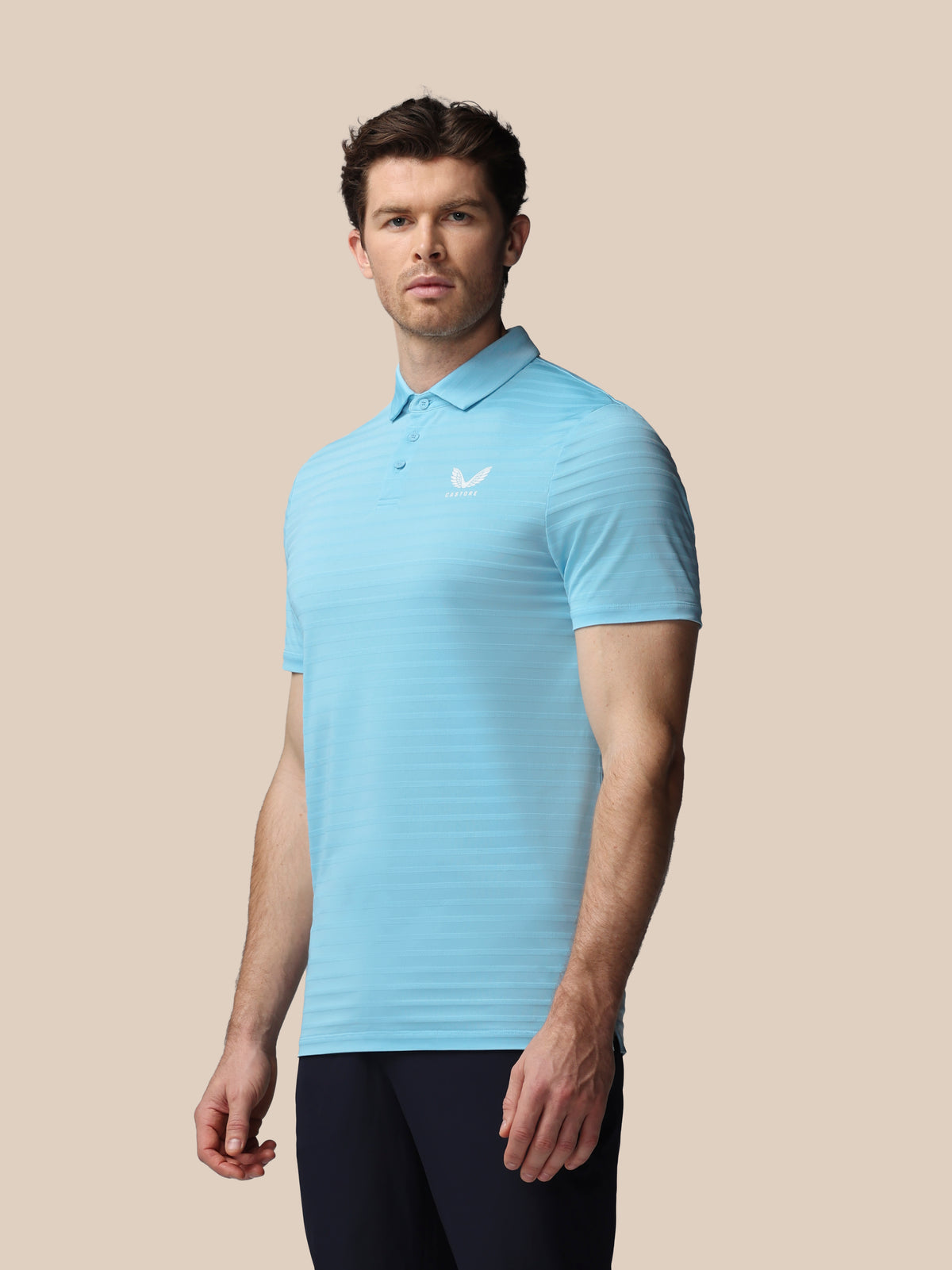 Polo de golf de piqué a rayas de manga corta de hombre – Azul - Azul