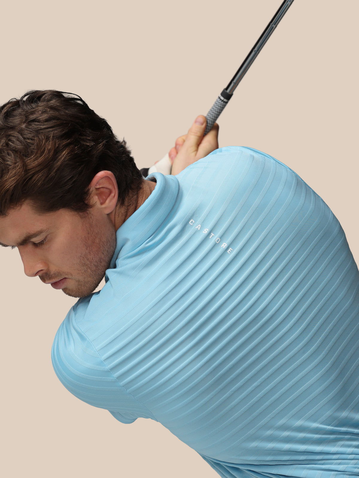 Polo de golf de piqué a rayas de manga corta de hombre – Azul - Azul