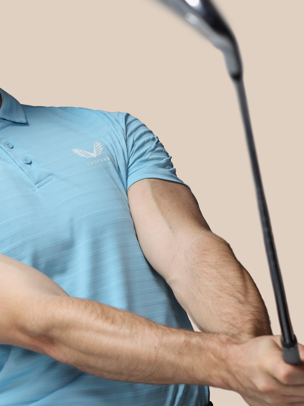 Polo de golf de piqué a rayas de manga corta de hombre – Azul - Azul