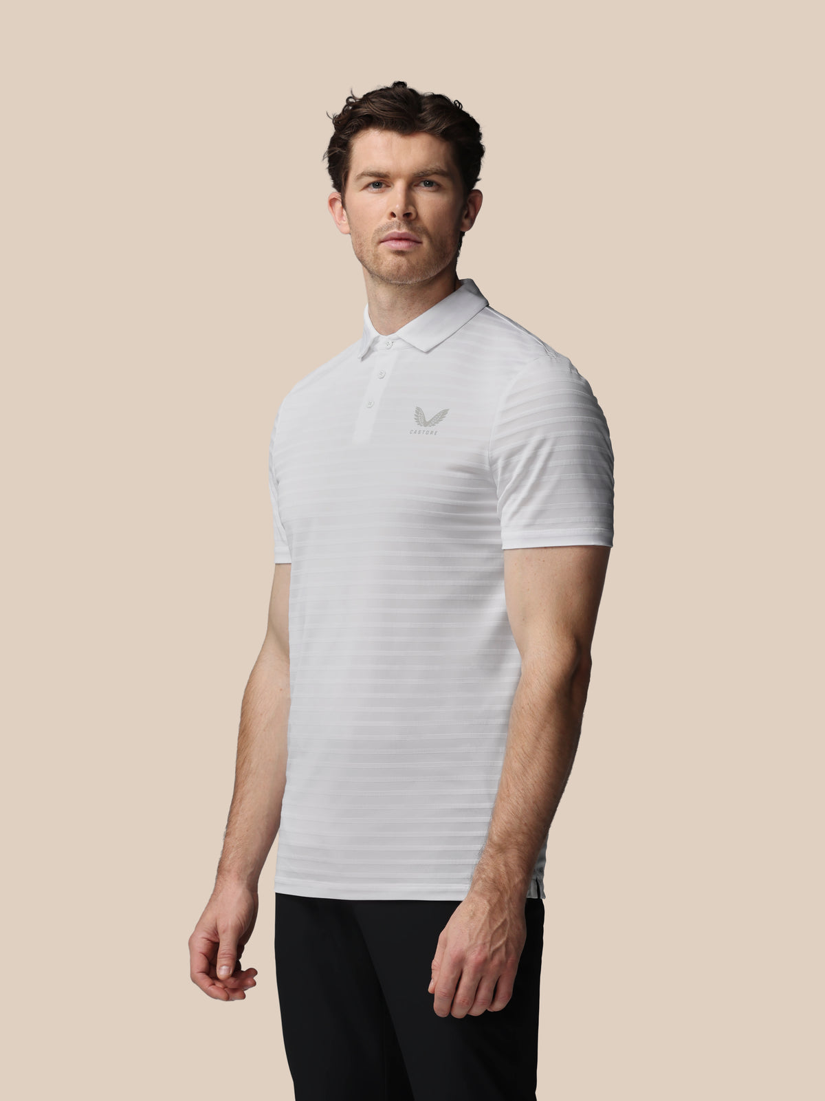 Heren golf piqué gestreept poloshirt met korte mouw – wit - Wit