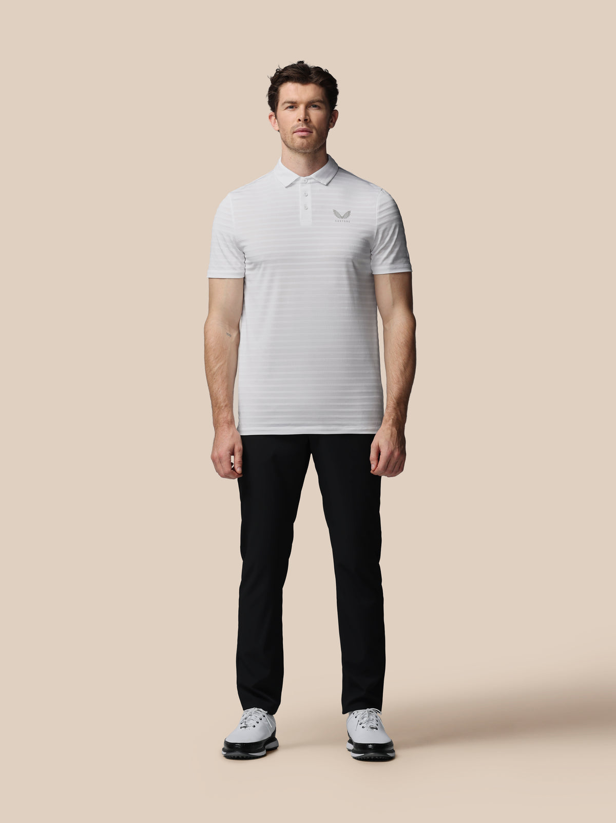 Heren golf piqué gestreept poloshirt met korte mouw – wit - Wit