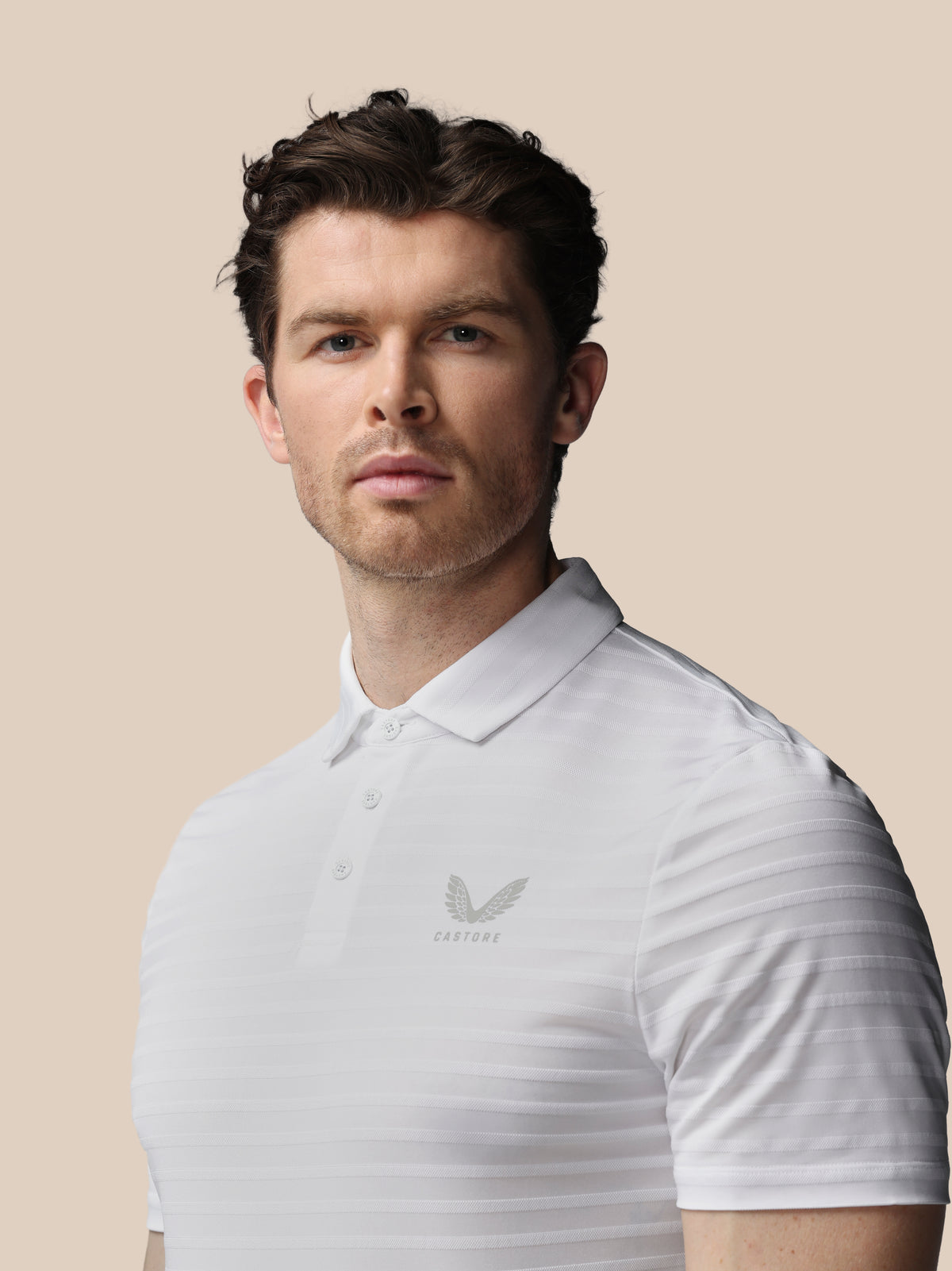 Heren golf piqué gestreept poloshirt met korte mouw – wit - Wit