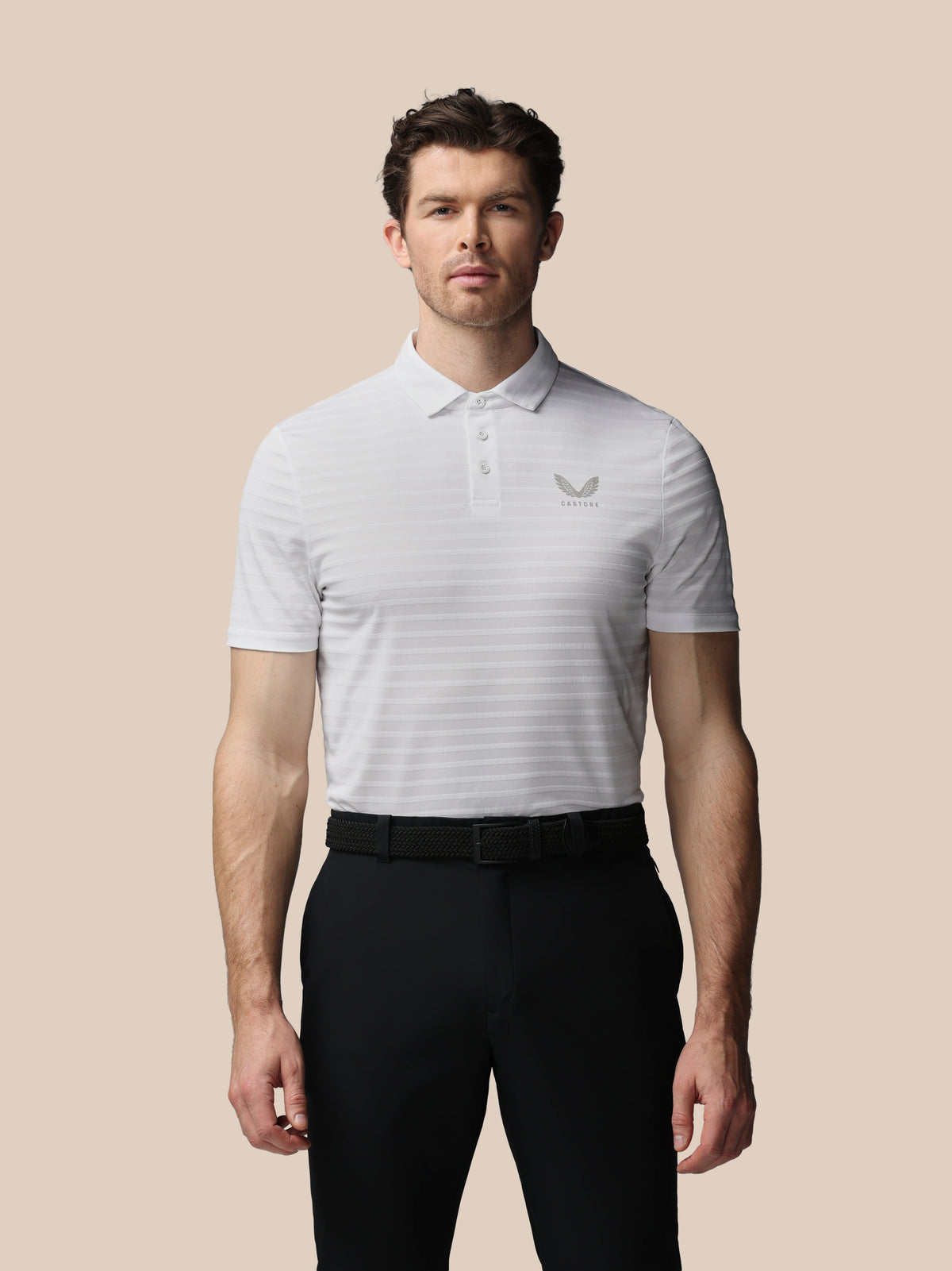 Heren golf piqué gestreept poloshirt met korte mouw – wit - Wit