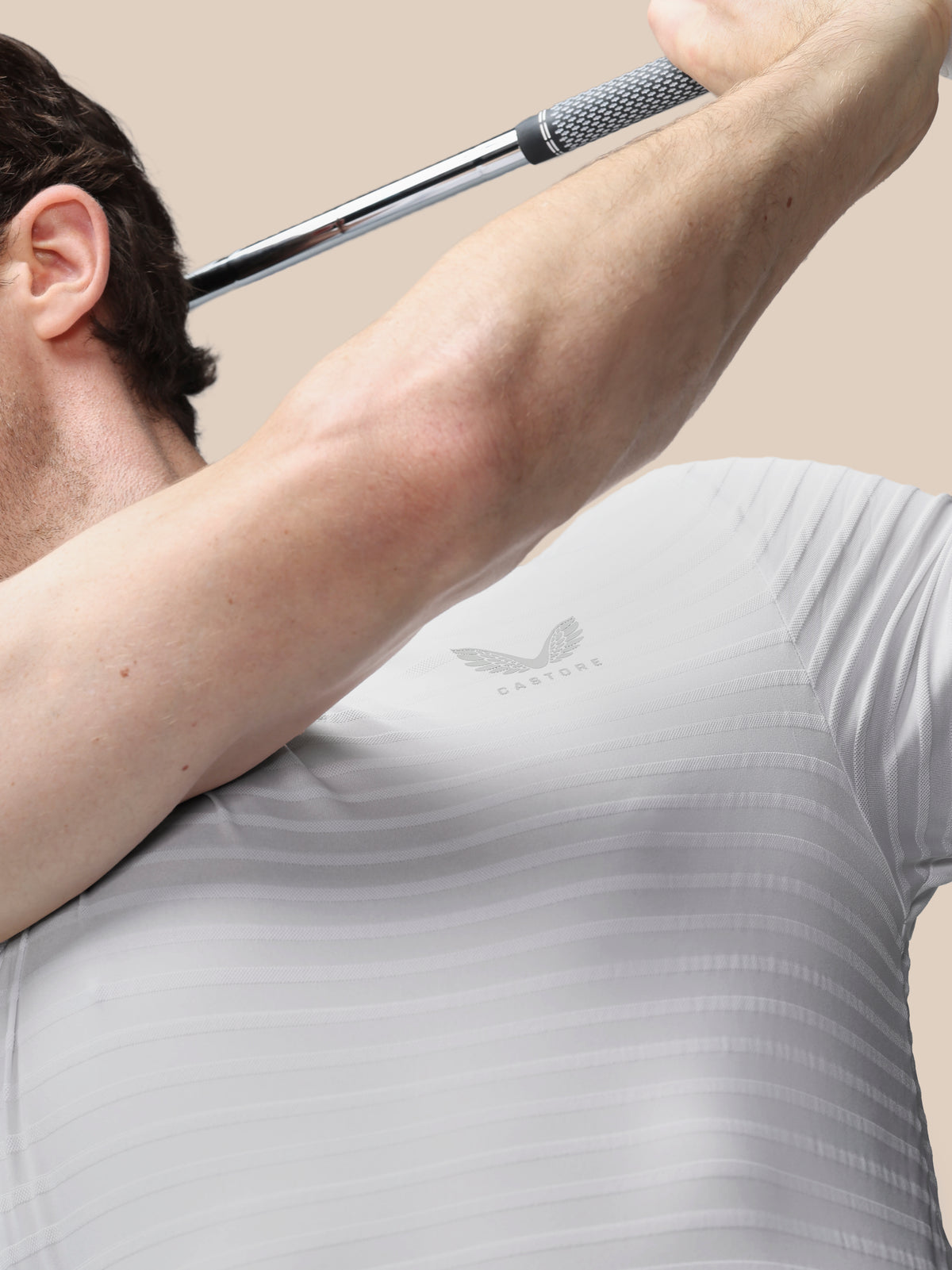 Heren golf piqué gestreept poloshirt met korte mouw – wit - Wit