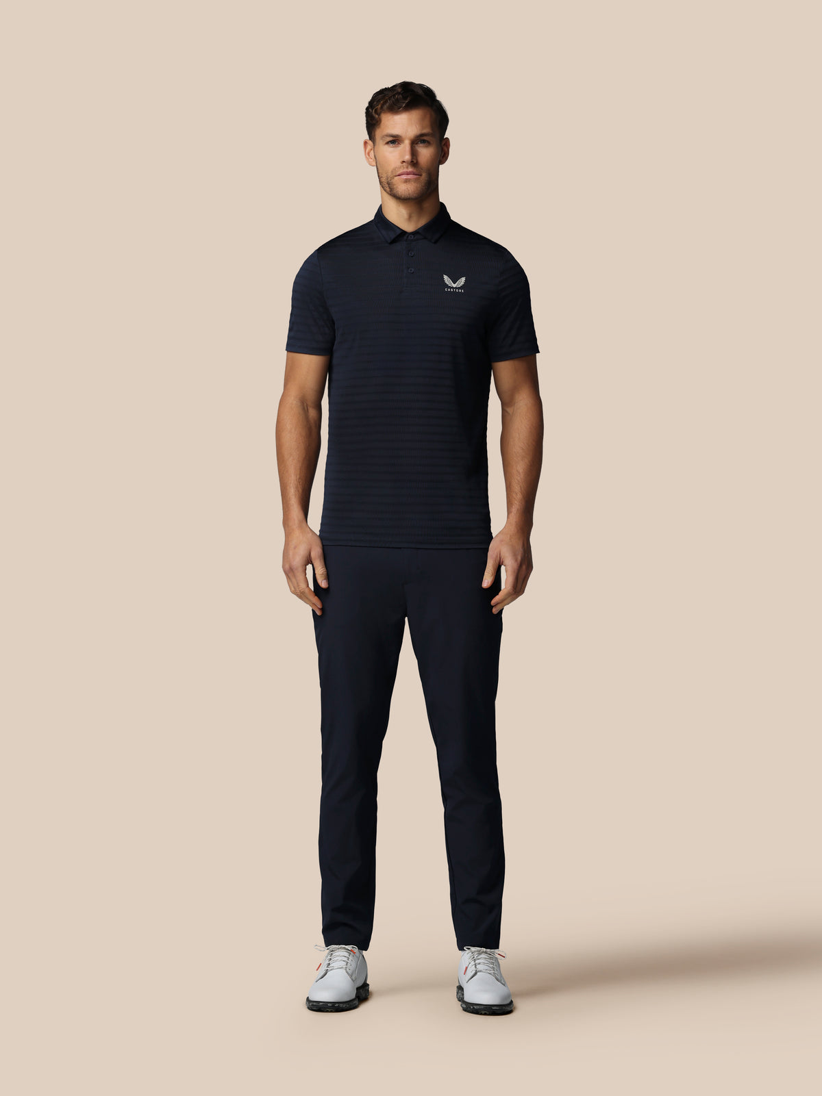 Polo de golf de piqué a rayas de manga corta para hombre – azul marino - Azul marino