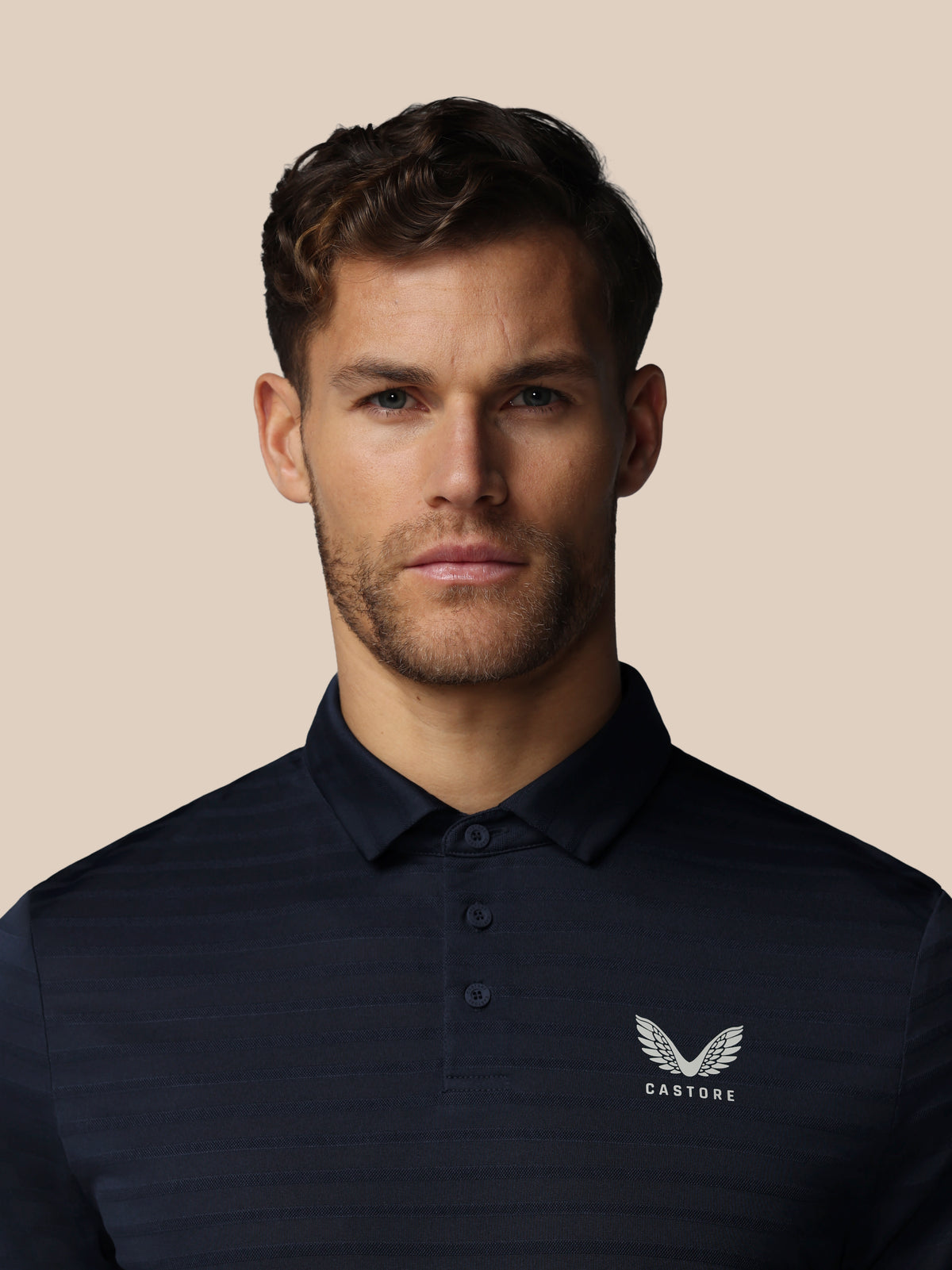Polo de golf de piqué a rayas de manga corta para hombre – azul marino - Azul marino