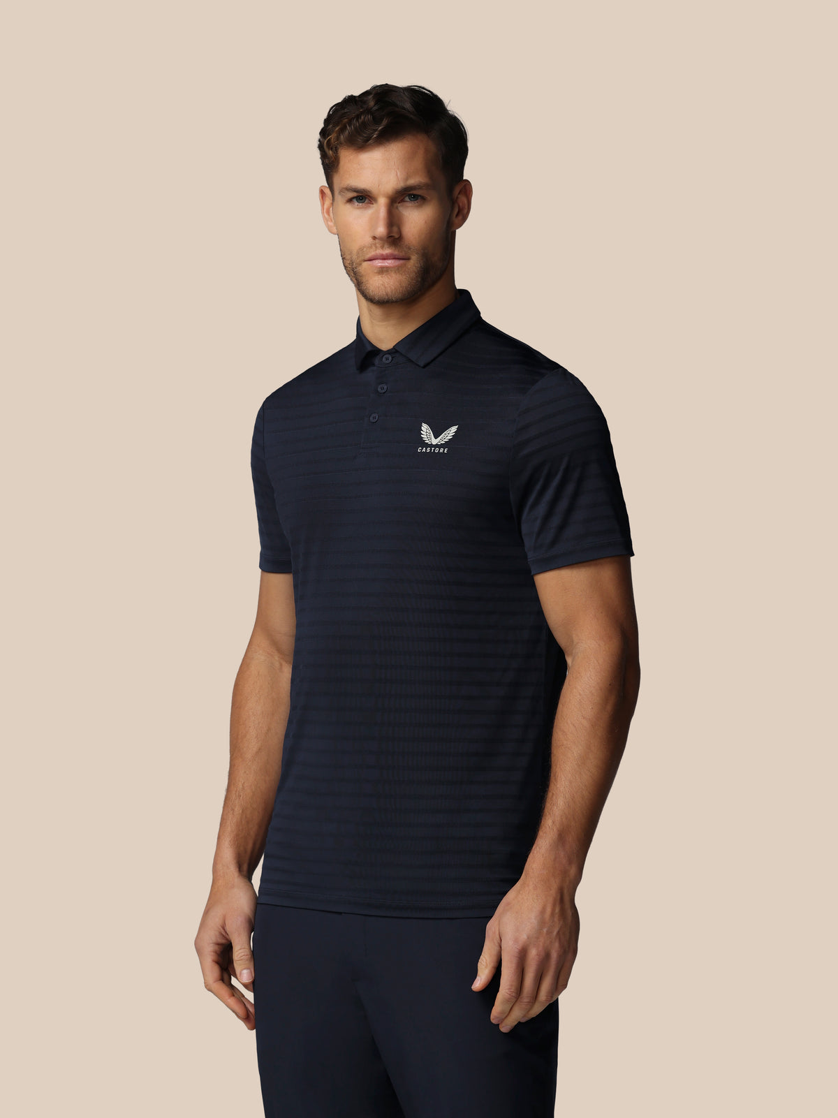 Polo de golf de piqué a rayas de manga corta para hombre – azul marino - Azul marino