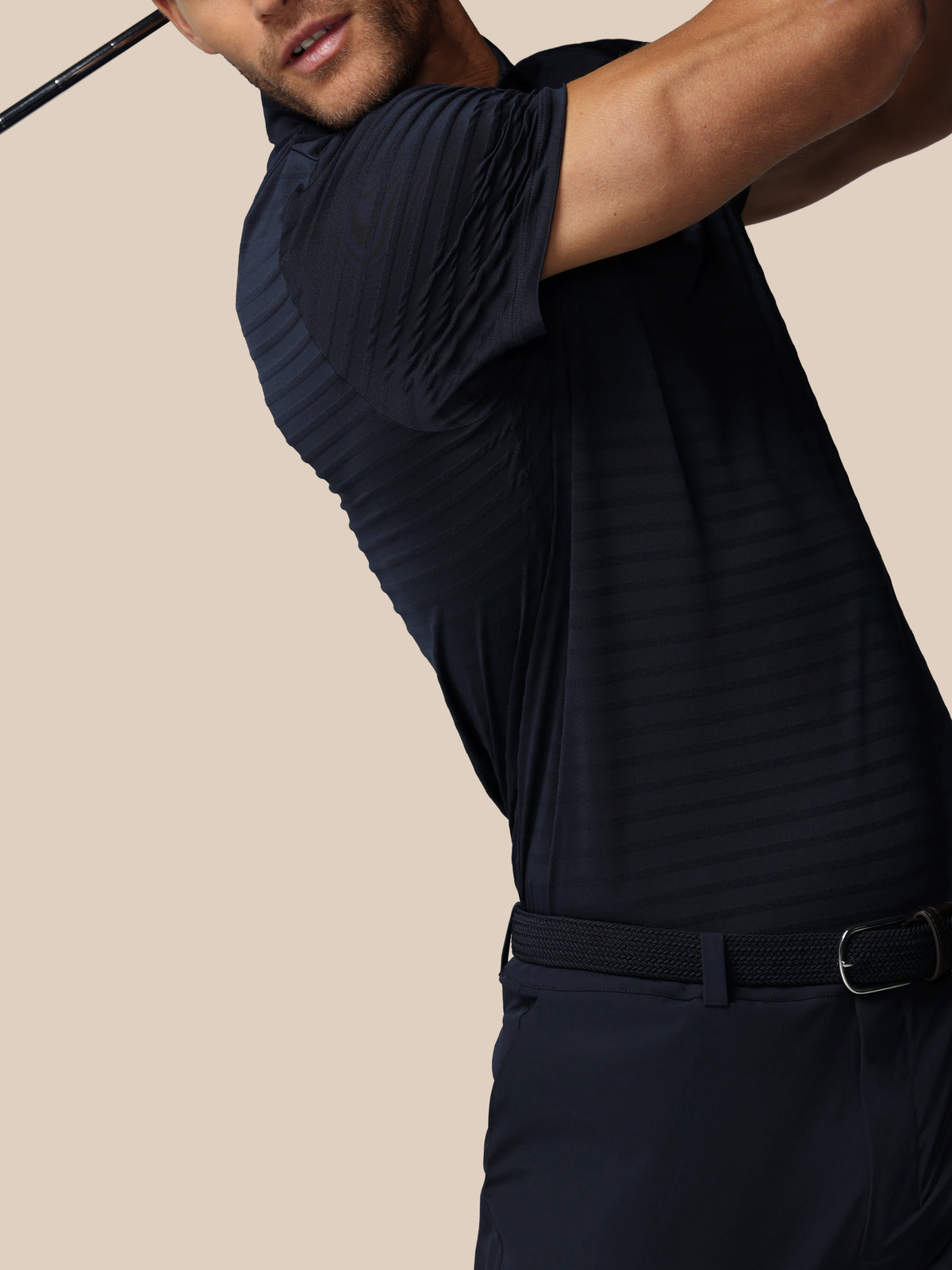 Polo de golf de piqué a rayas de manga corta para hombre – azul marino - Azul marino