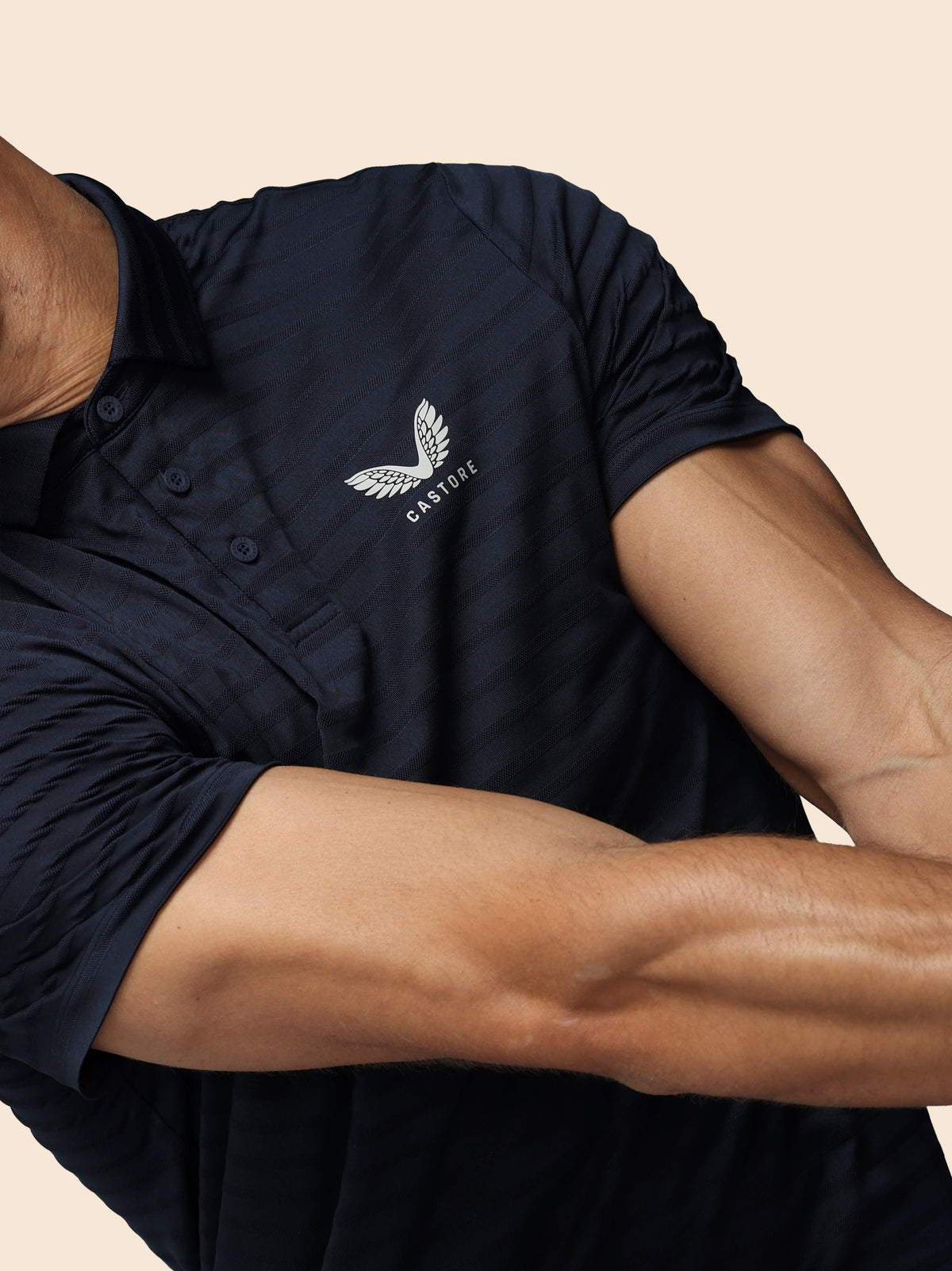 Polo de golf de piqué a rayas de manga corta para hombre – azul marino - Azul marino