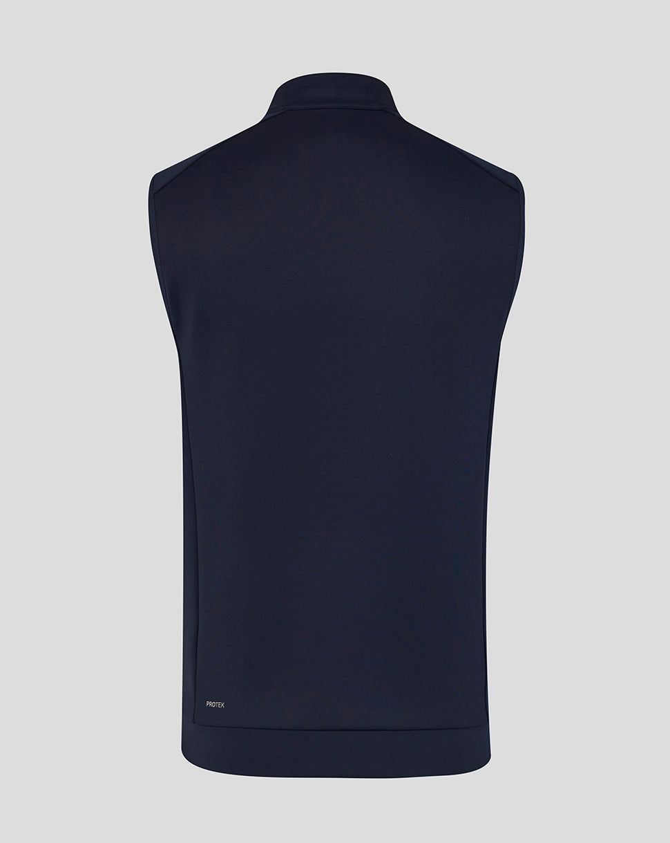 Navy blue vest on a light gray background