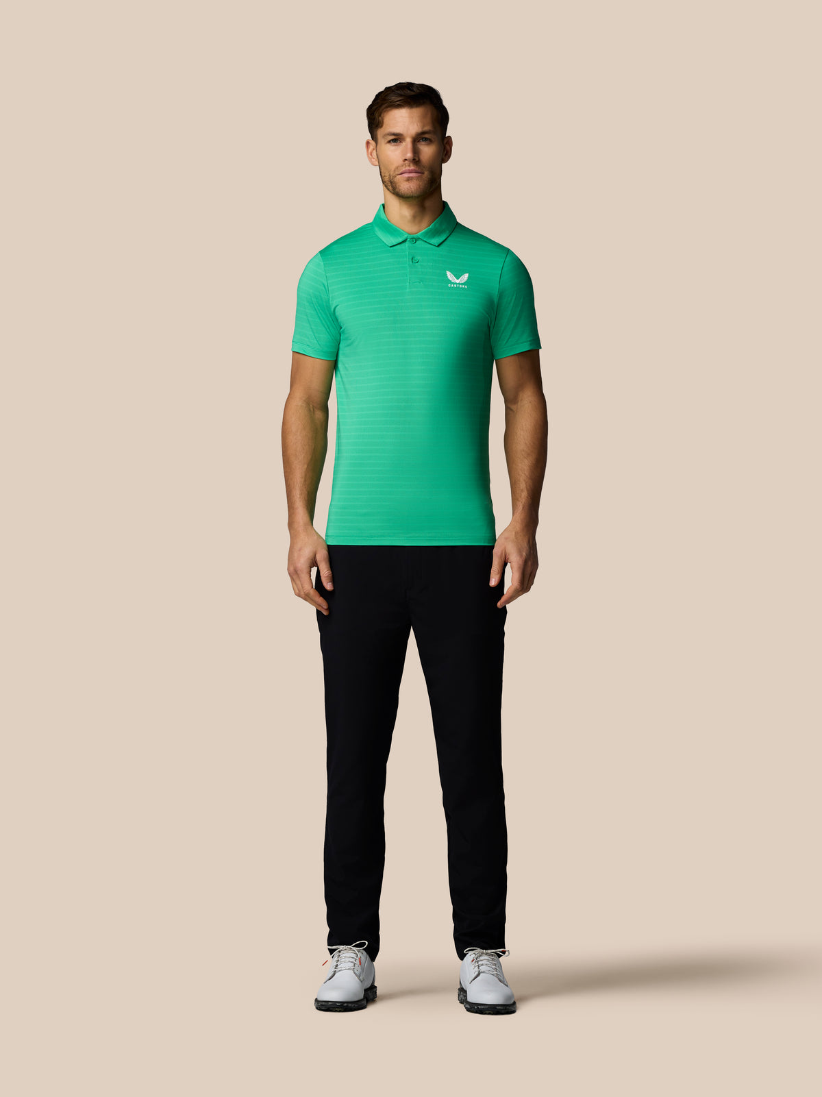 Heren golf gestreept poloshirt met korte mouw – jadegroen - Jadegroen