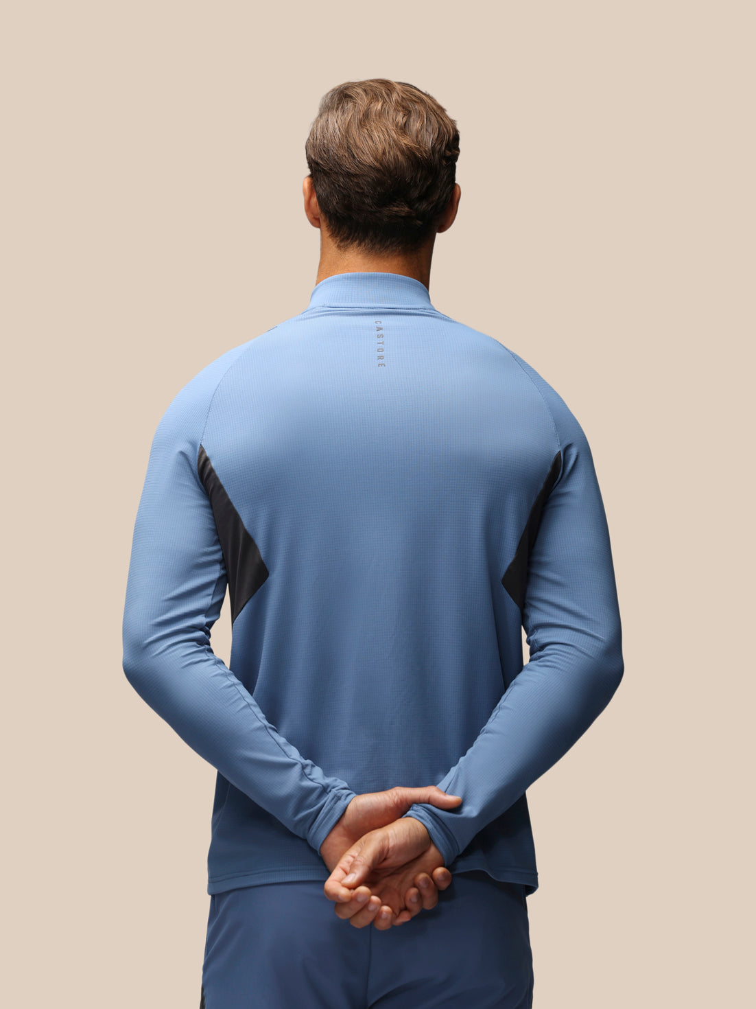 Herren Apex Slim Fit Langarm-1/4-Zip – Blau/Dunkelgrau - Moonlight Blue