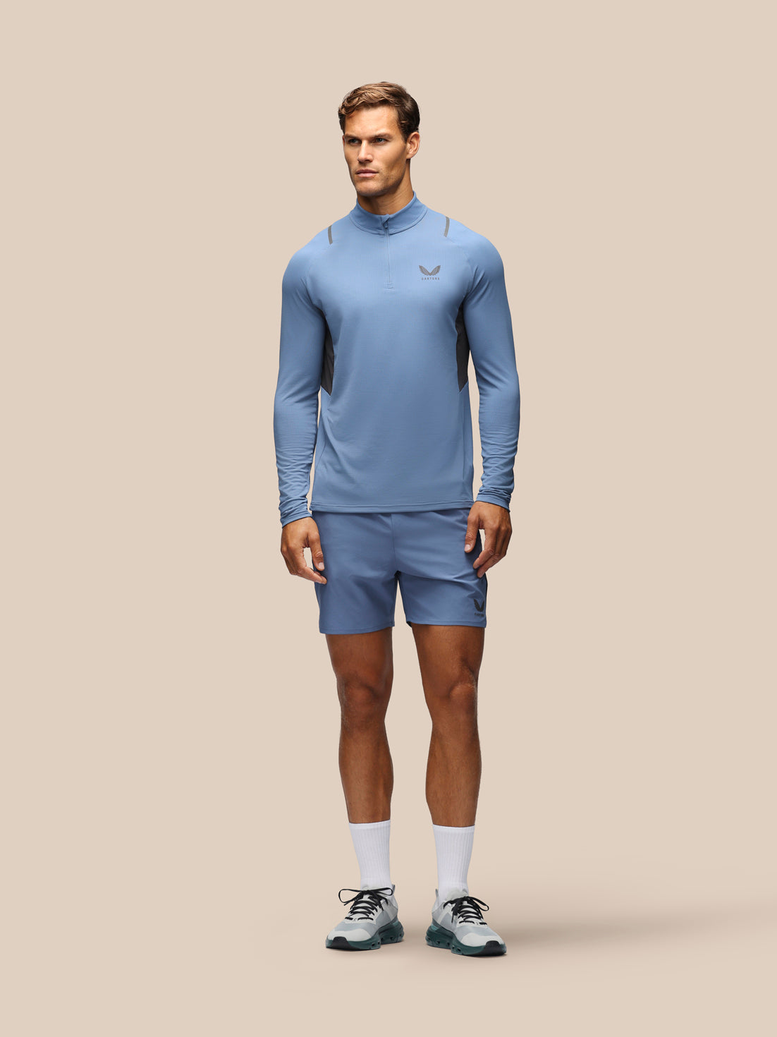 Herren Apex Slim Fit Langarm-1/4-Zip – Blau/Dunkelgrau - Moonlight Blue