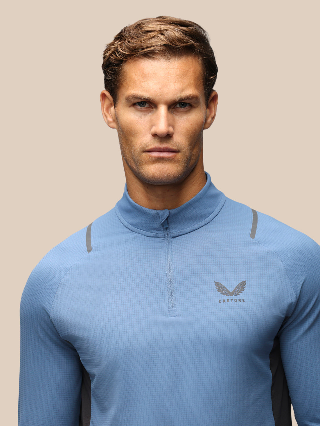 Herren Apex Slim Fit Langarm-1/4-Zip – Blau/Dunkelgrau - Moonlight Blue