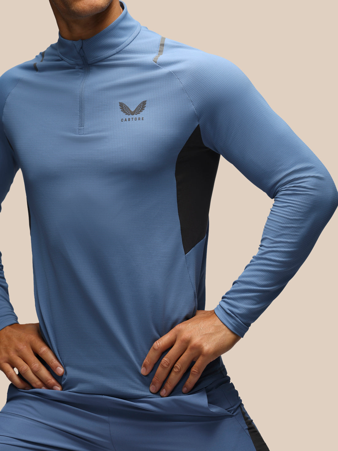 Herren Apex Slim Fit Langarm-1/4-Zip – Blau/Dunkelgrau - Moonlight Blue
