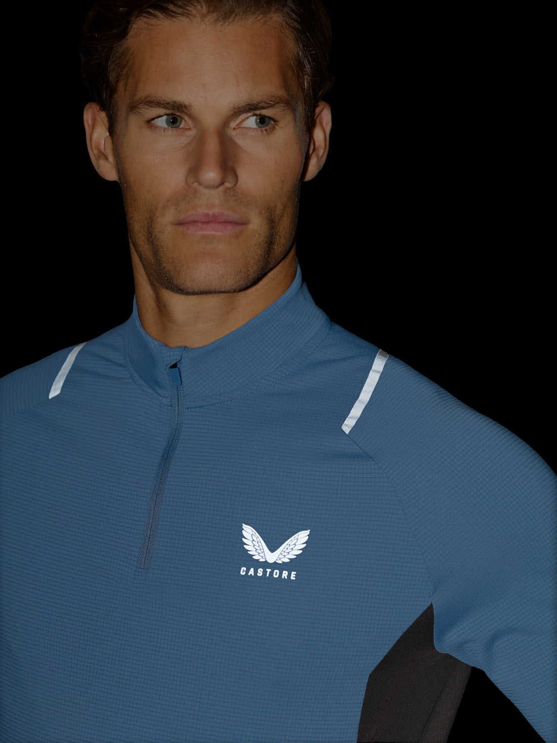 Herren Apex Slim Fit Langarm-1/4-Zip – Blau/Dunkelgrau - Moonlight Blue