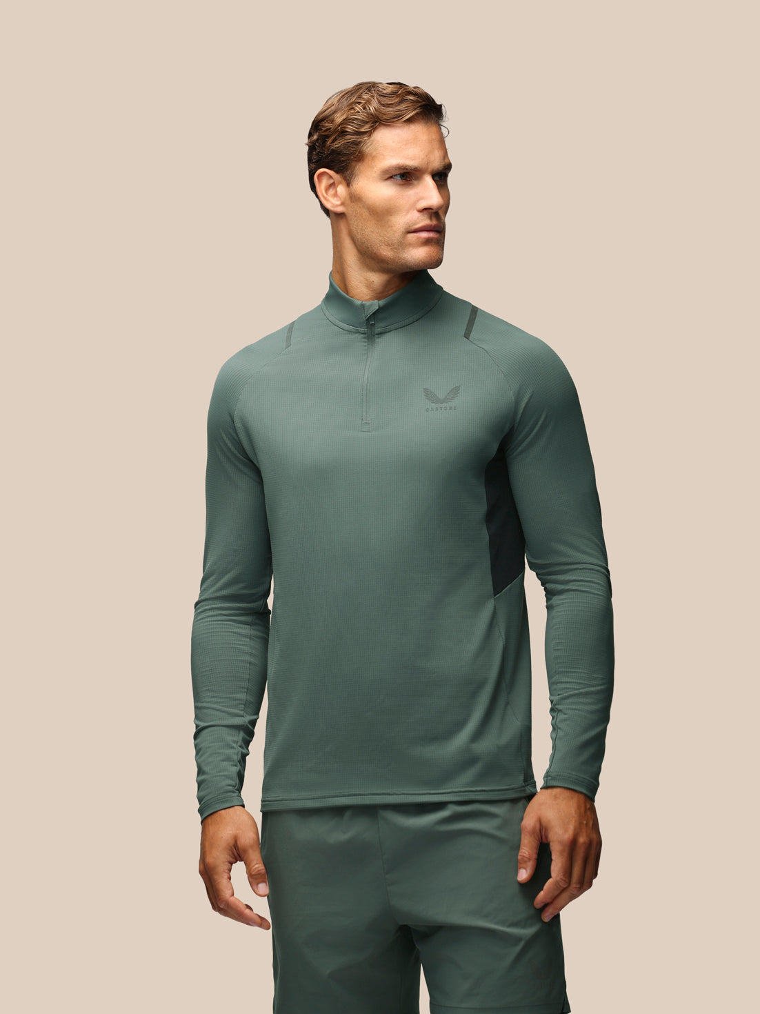 Herren Apex Slim Fit Langarm-1/4-Zip – Grün/Schwarz - Dunkelgrün