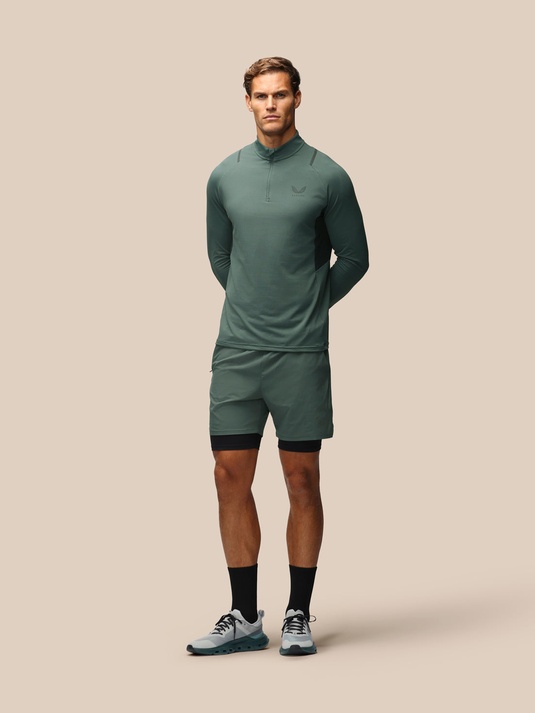 Herren Apex Slim Fit Langarm-1/4-Zip – Grün/Schwarz - Dunkelgrün