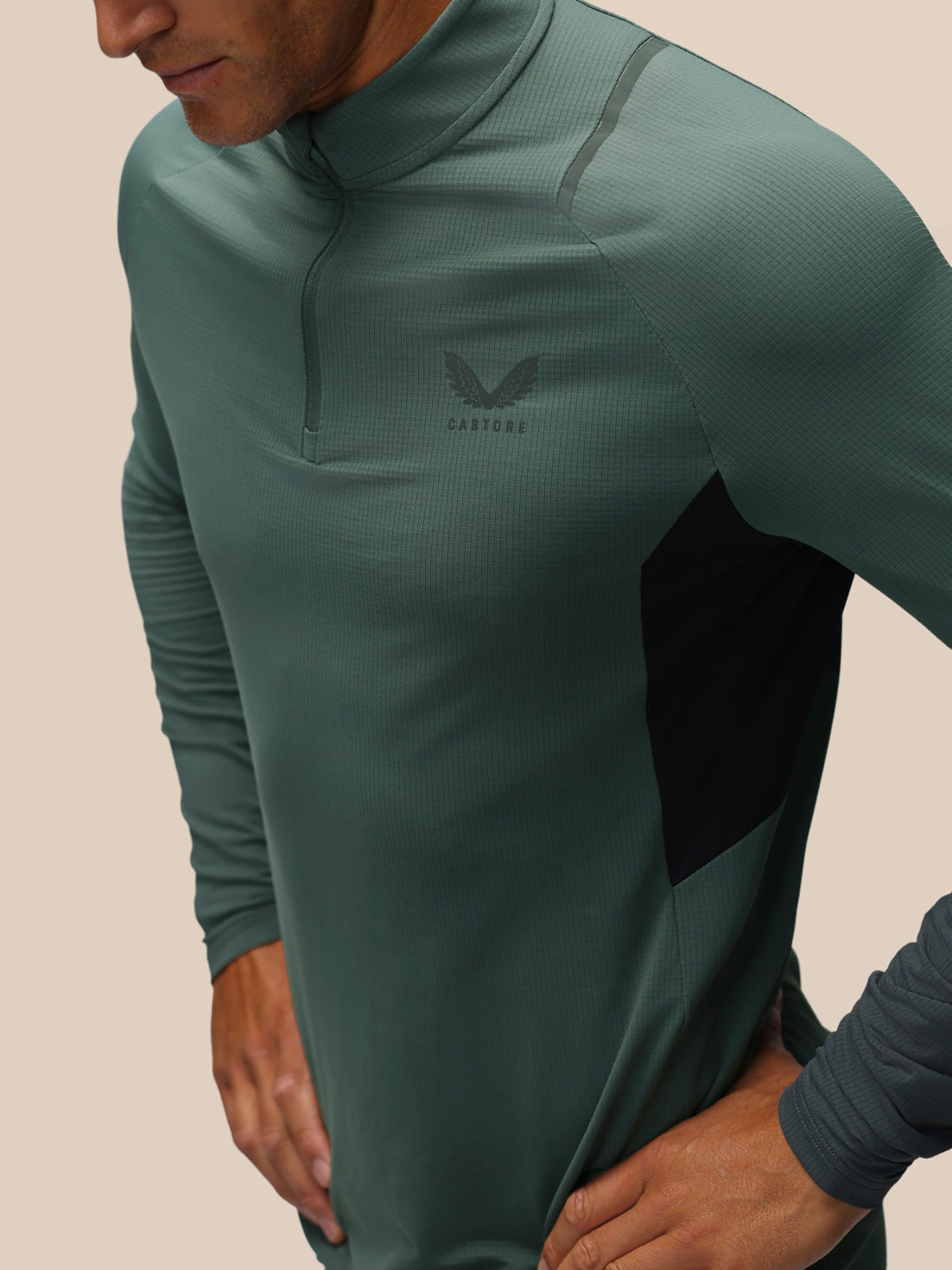 Herren Apex Slim Fit Langarm-1/4-Zip – Grün/Schwarz - Dunkelgrün