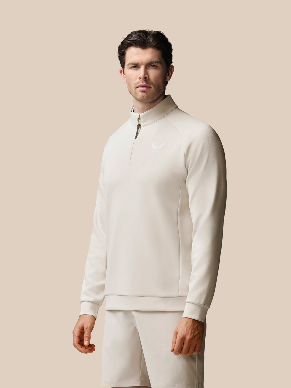 Herren Golf Flex Debossed 1/4-Zip-Langarm-Oberteil – Creme - Creme