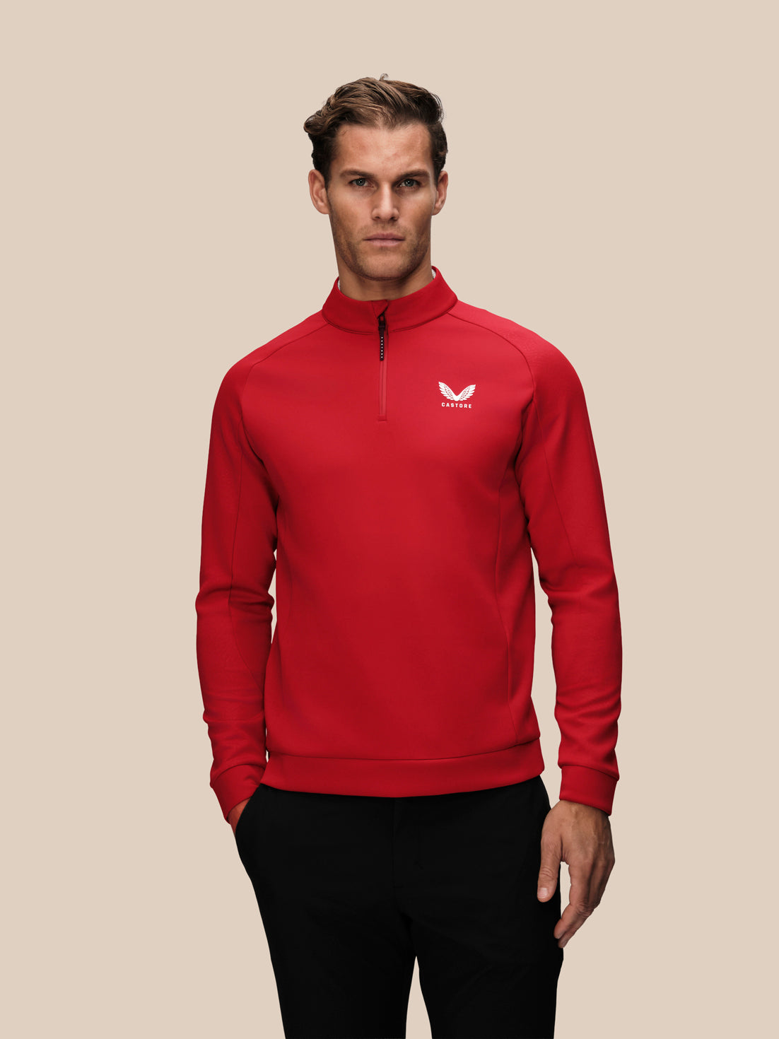 Herren-Golf-Flex-Langarm-Shirt mit Viertelreissverschluss – Rot - Rot