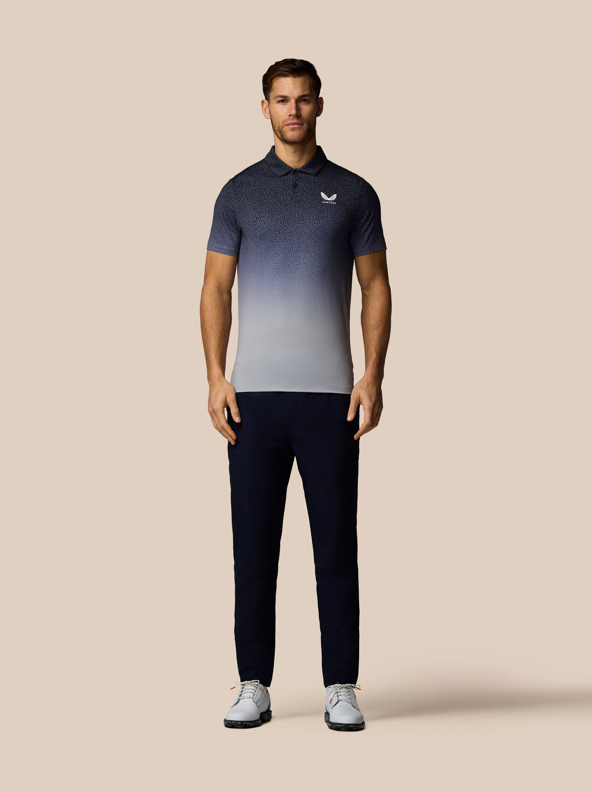 Herren Golf Poloshirt mit Kartenprint und kurzen Ärmeln - Marineblau - Marineblau