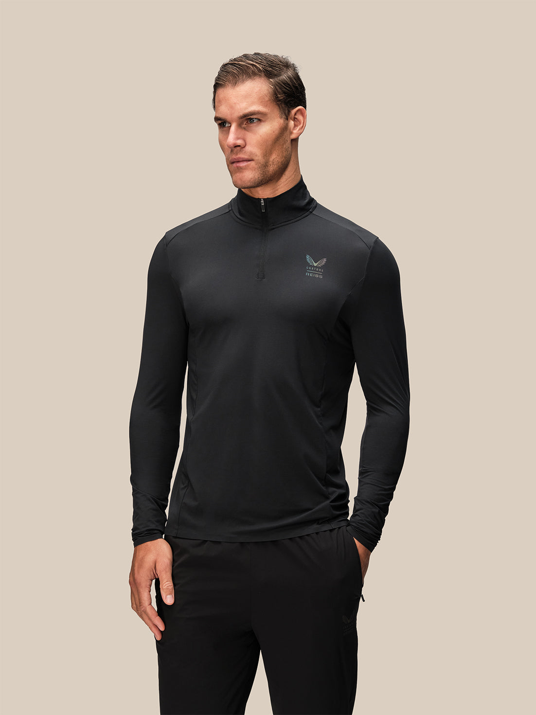 Men's Reiss x Castore Long Sleeve Quarter Zip Top - Black - Black