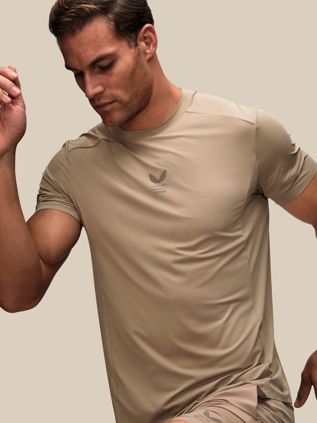 Men's Reiss x Castore Performance Short Sleeve T-Shirt - Beige - Beige