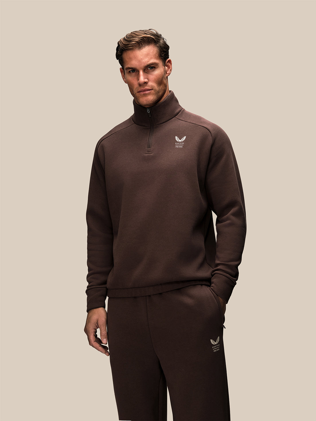 Heren Reiss x Castore oversized sweatshirt met 1/4-rits - Bruin - Bruin