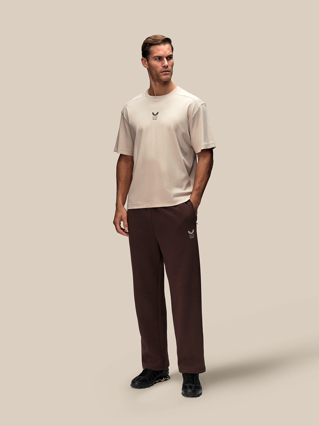 Heren Reiss x Castore oversized T-shirt met grafische print en korte mouwen - Steen - Steen