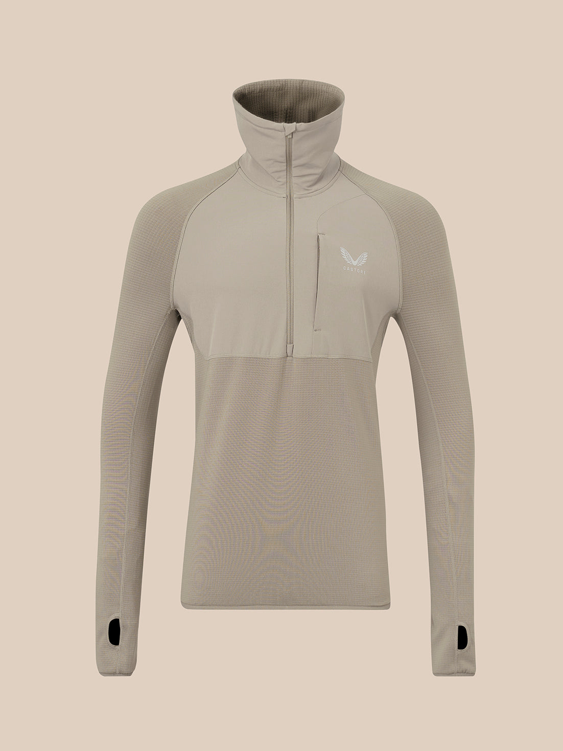 Heren slim-fit Thermo-top met lange mouwen en 1/2-rits - Taupe - Taupe