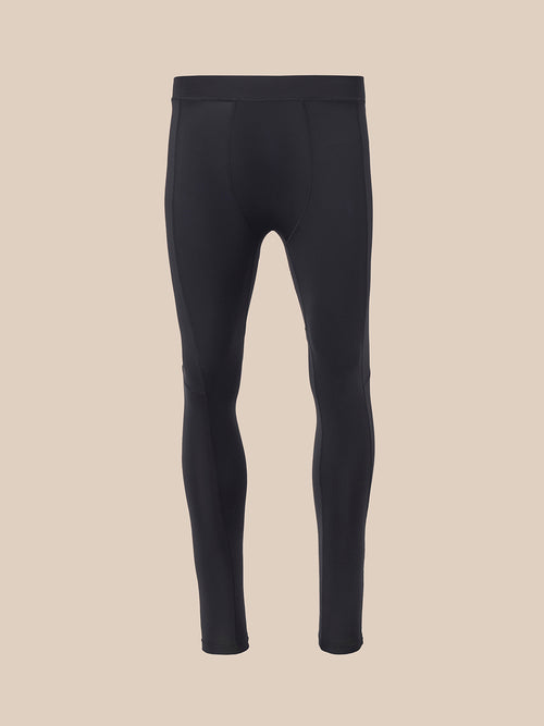 Black men's compression baselayer leggings shown from back with flat waistband.
