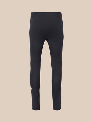 Black compression baselayer leggings with flat waistband and winged logo on lower calf.