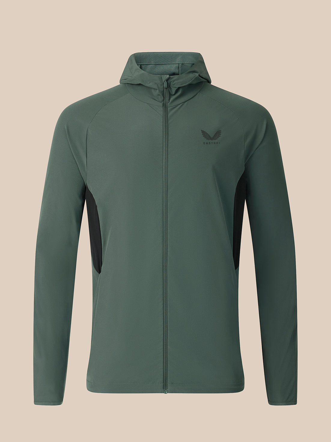 Dark green jacket on a beige background