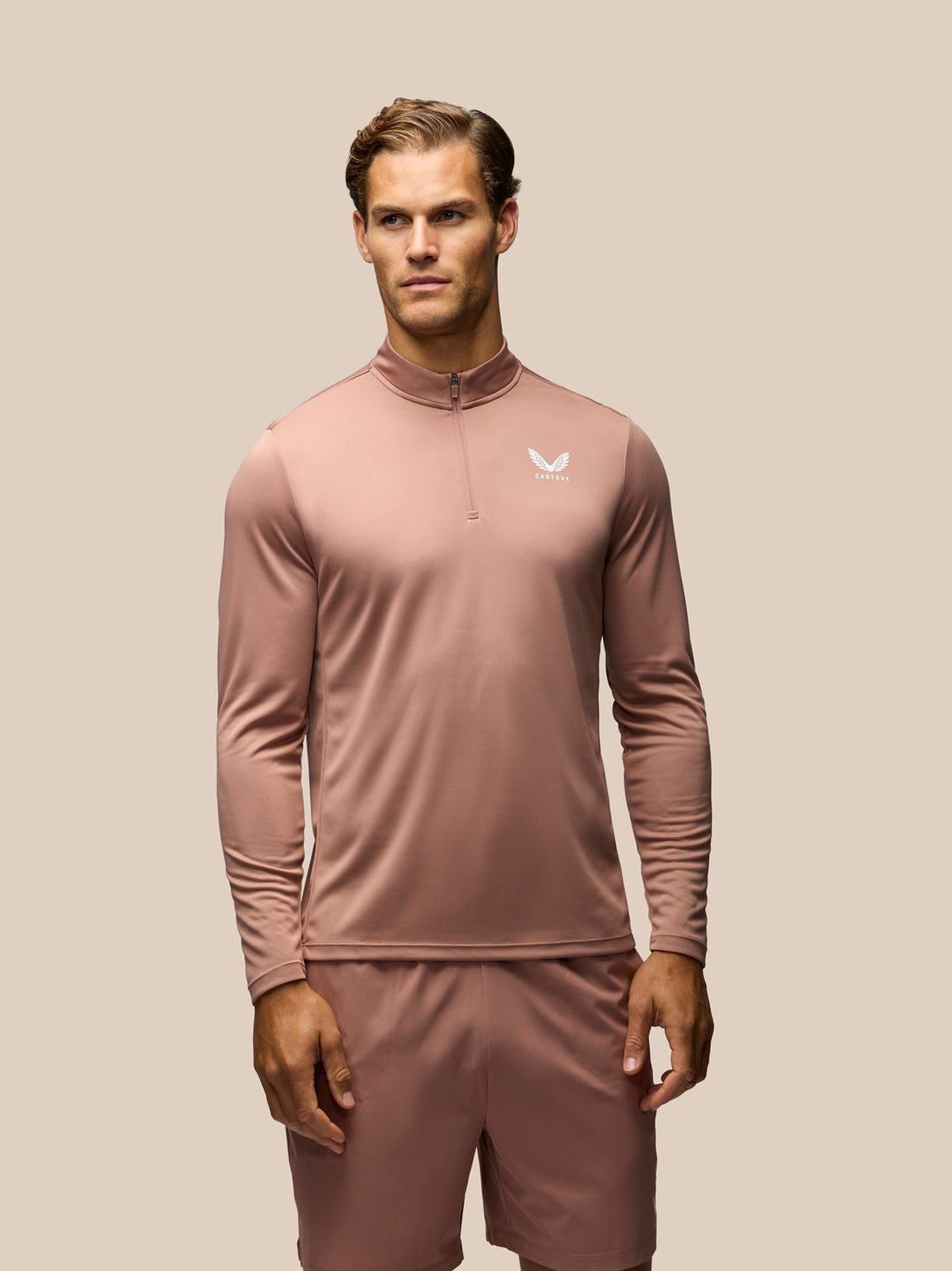 Men's Adapt Quarter Zip Long Sleeve Top - Beige - Beige