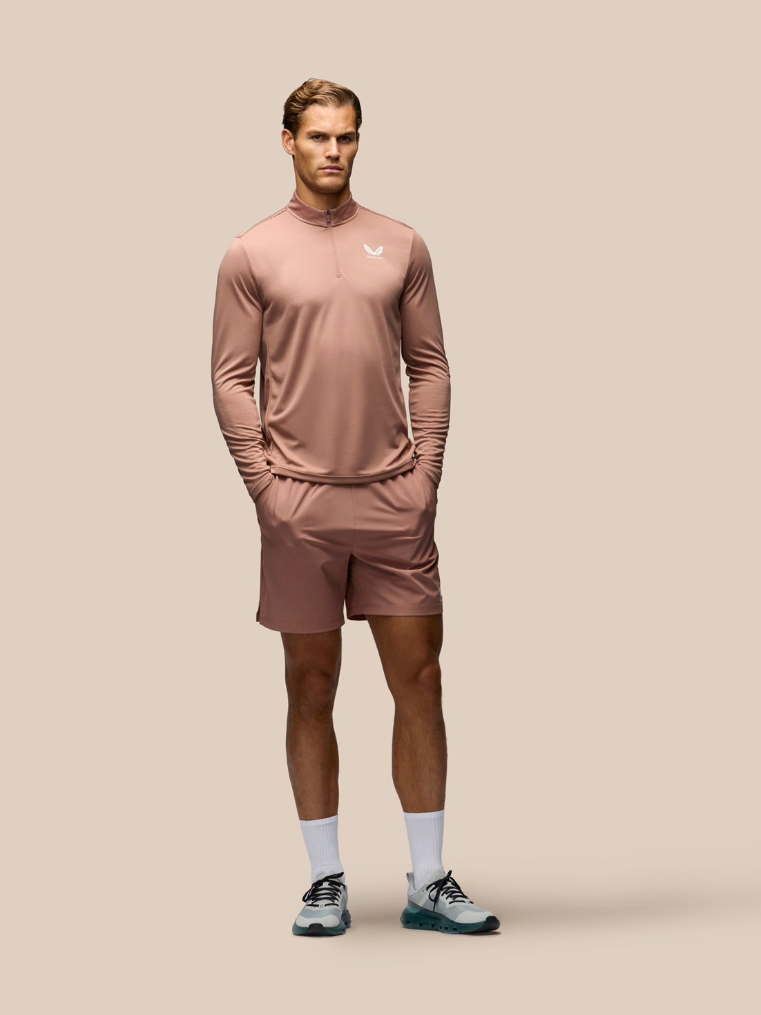 Men's Adapt Quarter Zip Long Sleeve Top - Beige - Beige