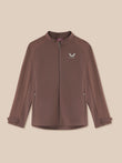 Brown jacket with a brand logo on a beige background