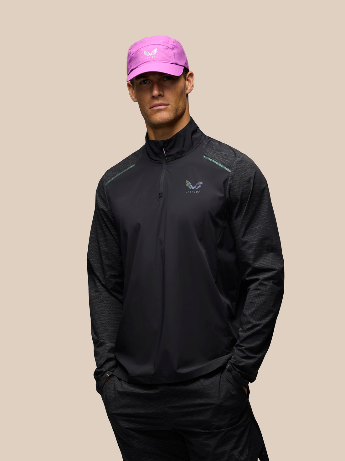 Heren Zone shirt met lange mouwen en 1/2-ritssluiting - Zwart - Zwart