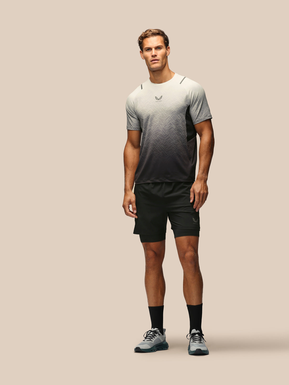 Apex-T-Shirt für Herren mit kurzen Ärmeln und geometrischem Print – Grau - Grau
