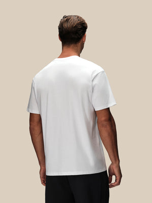 Back view of white men's Flex short sleeve T shirt on a model