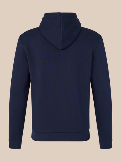 Navy blue hoodie on a beige background
