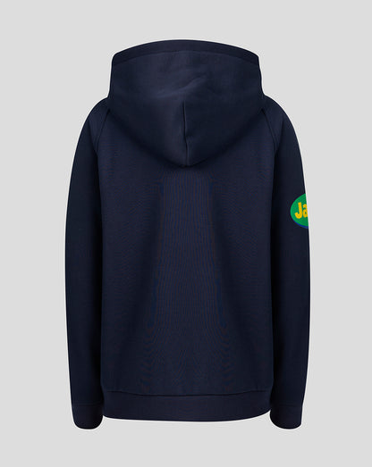 Back view of navy Leicester Tigers Travel Hoodie with hood and clean minimal design.