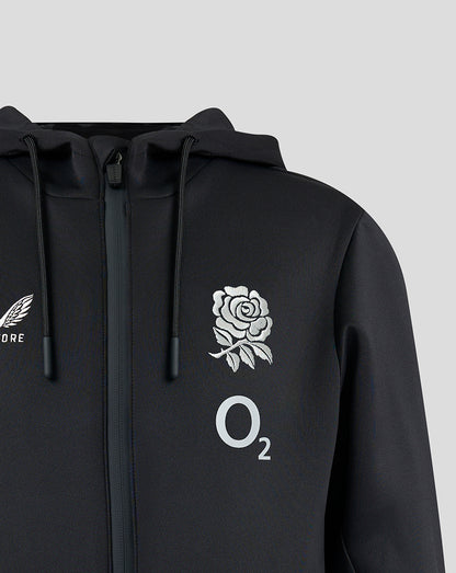 Black hoodie with white rose and 'O2' logo on a gray background