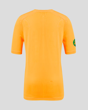 Back view of bright orange Leicester Tigers junior training T shirt.