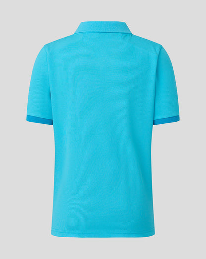 Blue polo shirt on a gray background