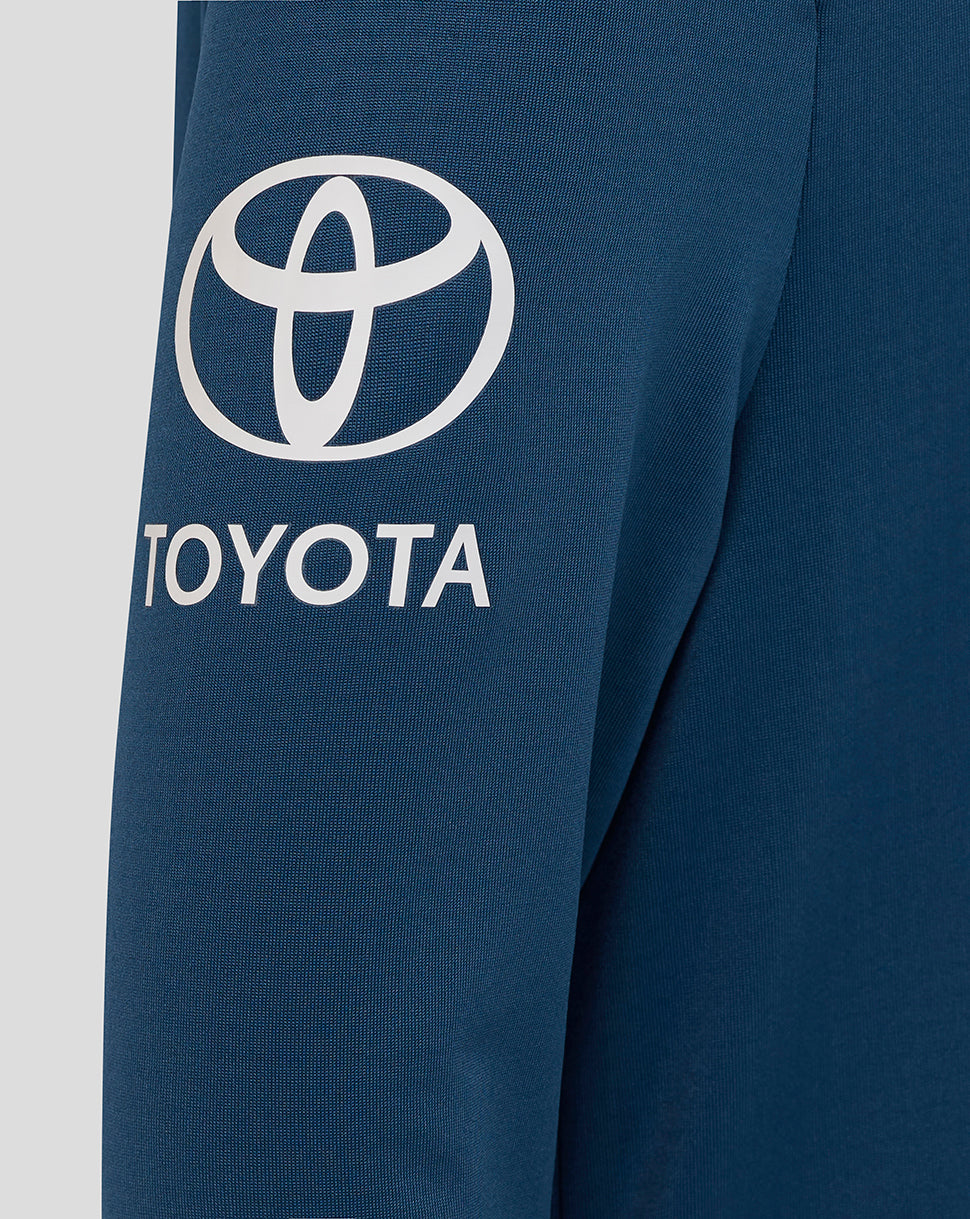 Blue sweatshirt with Toyota logo on a light gray background