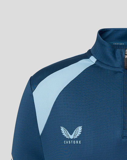 Blue jacket with light blue accents and Castore logo on a gray background