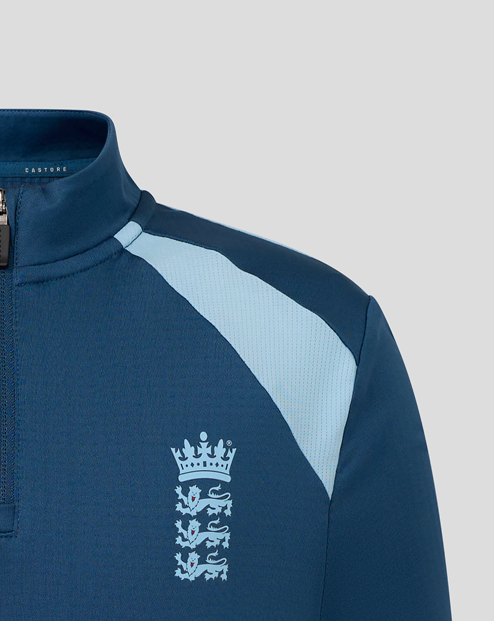Blue sports jacket with a logo on a light gray background